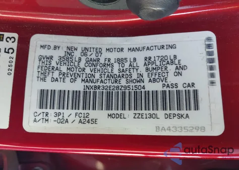 2008 Toyota Corolla S из США, поврежденный, VIN 1NXBR32E28Z951504